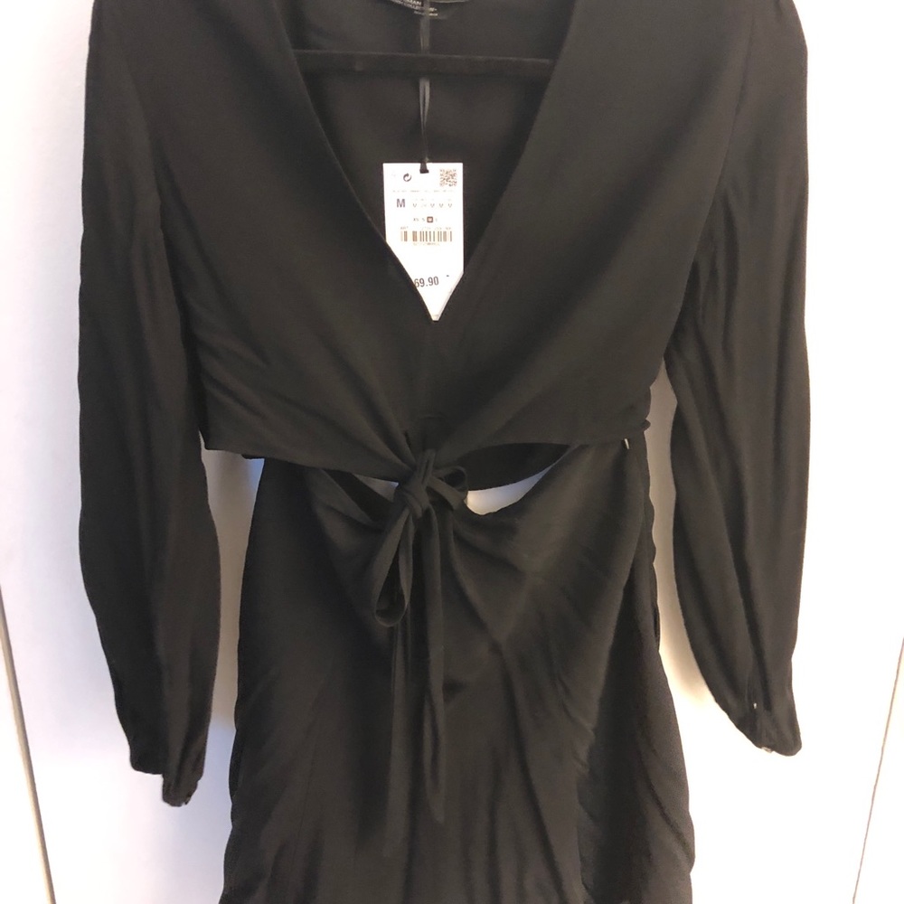 NWT Zara CutOut Black Cocktail Dress with Tie